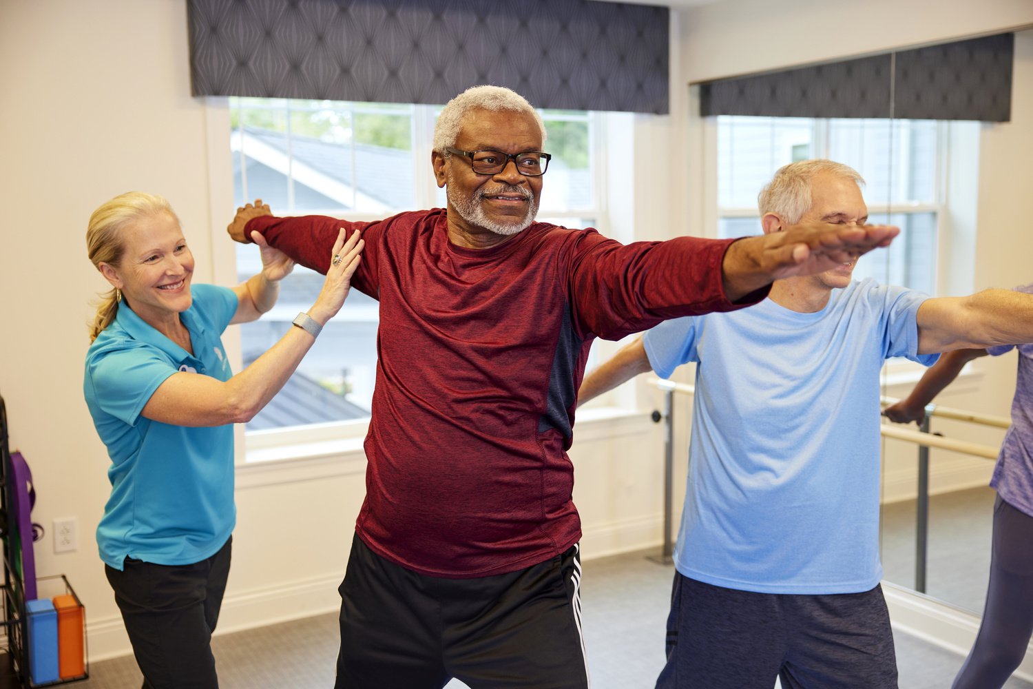arbor terrace residents in yoga class