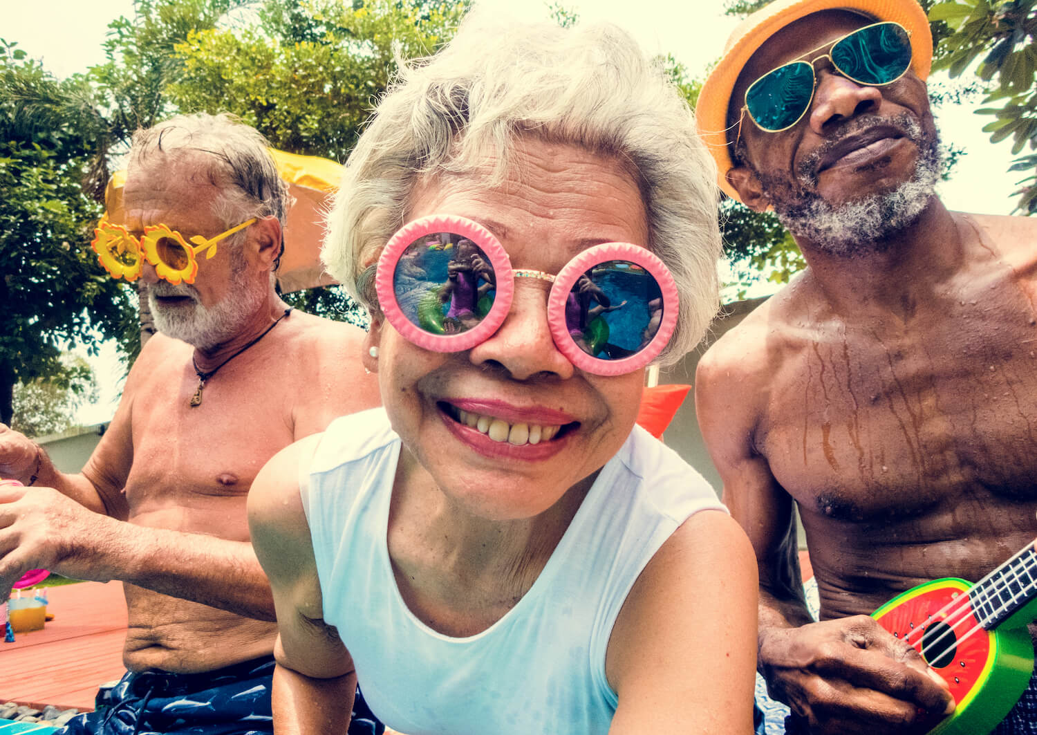 arbor terrace residents at outdoor gathering